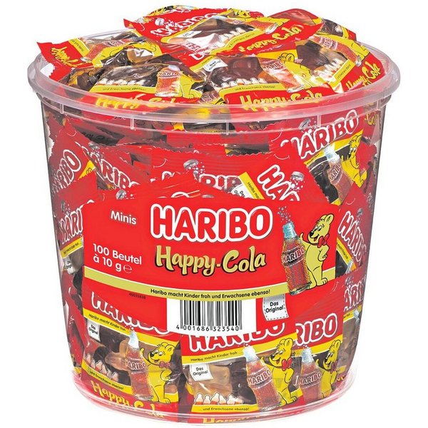 HARIBO Süßigkeit Happy Cola, Dose mit 100 Portionsbeuteln
