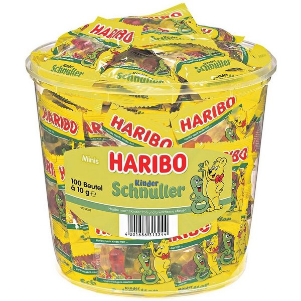 HARIBO Süßigkeit Kinderschnuller, Dose mit 100 Portionsbeuteln