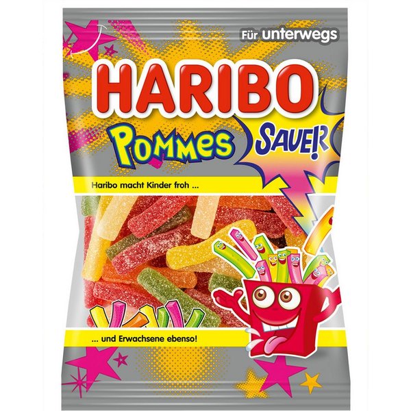 HARIBO Süßigkeit, Haribo Pommes Sauer Saure gezuckerte Fruchtgummi Pommes 100g