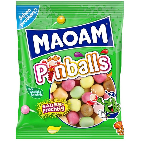 HARIBO Süßigkeit, Maoam Pinballs Kaubonbon Dragees fruchtig prickelnd Beutel 200g