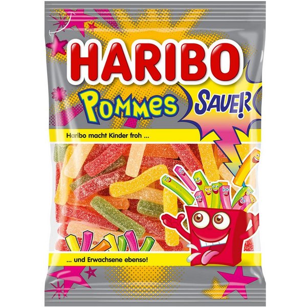 HARIBO Süßigkeit, Haribo Pommes Sauer Saure gezuckerte Fruchtgummi Pommes 175g