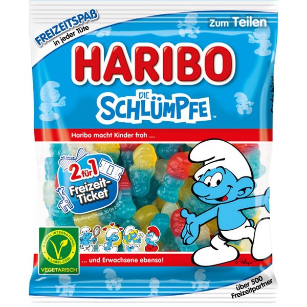 HARIBO Süßigkeit, Haribo Schlümpfe Fruchtgummi mit Himbeer und Erdbeergeschmack 175g