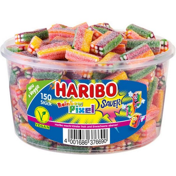 HARIBO Süßigkeit, Haribo Rainbow Pixel sauer veggie Fruchtgummi Konfekt Stücke 1200g