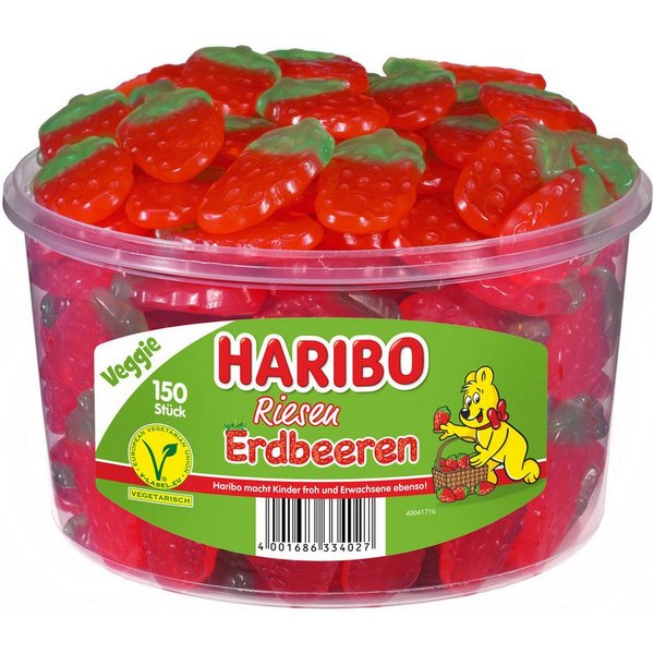 HARIBO Süßigkeit, Haribo Riesen Erdbeeren Fruchtgummi gelatinefrei Veggie 1350g