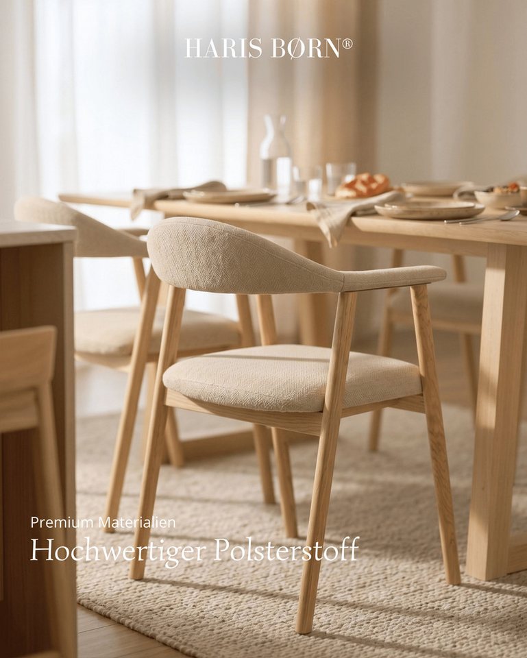 Haris Børn Esszimmerstuhl mit Armlehne (Massiv Eiche) - Polsterstühle für Esszimmer (Set, 4 St), Beige - Esszimmer Stühle & Esstisch Stühle - Moderner Polsterst – Bild 4 von 5
