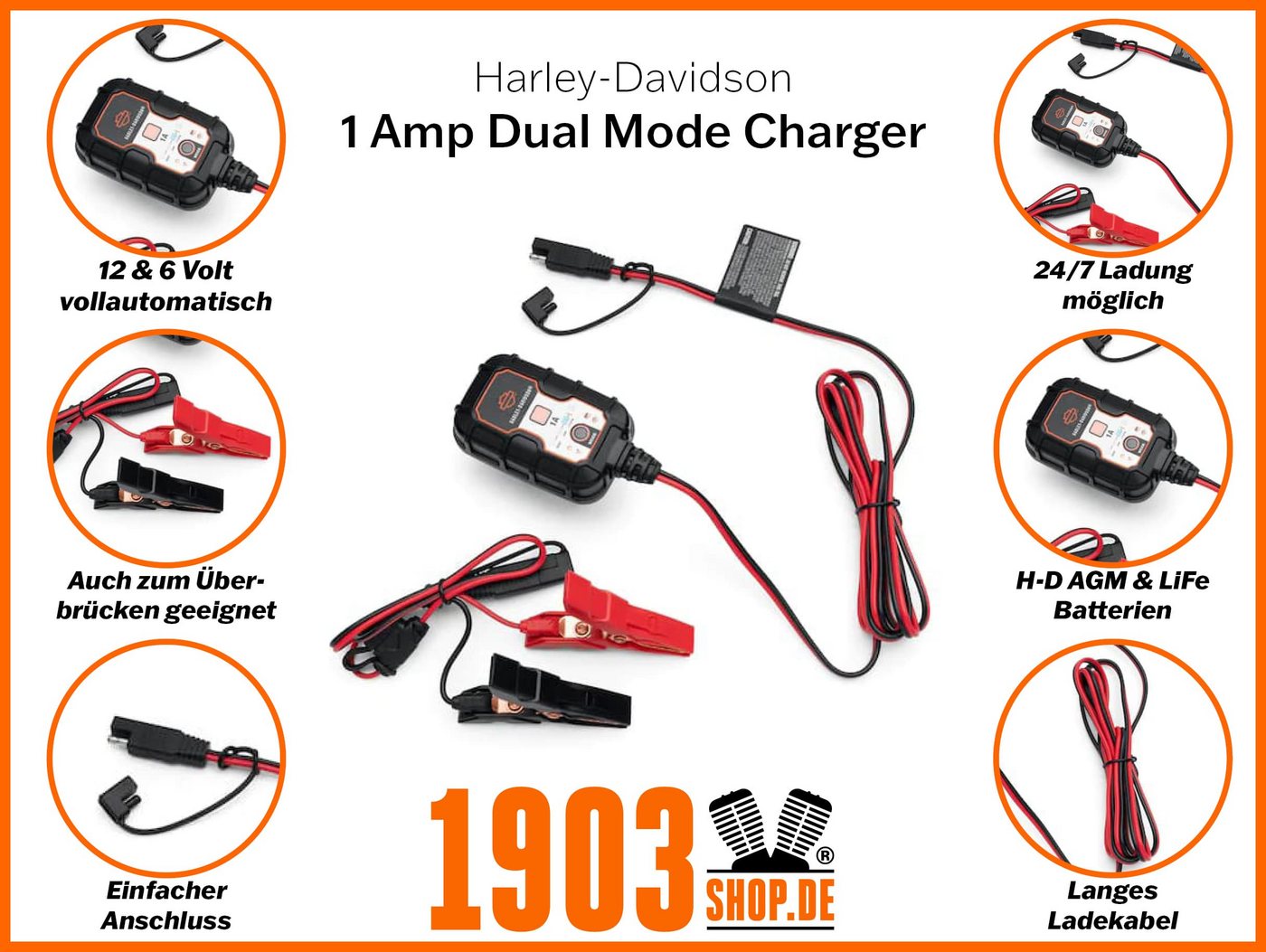 HARLEY-DAVIDSON Batterie-Ladegerät (1 mA, Wasserdichtes Ladegerät 1 AMP - Batterytender - 66000308) – Bild 5 von 5