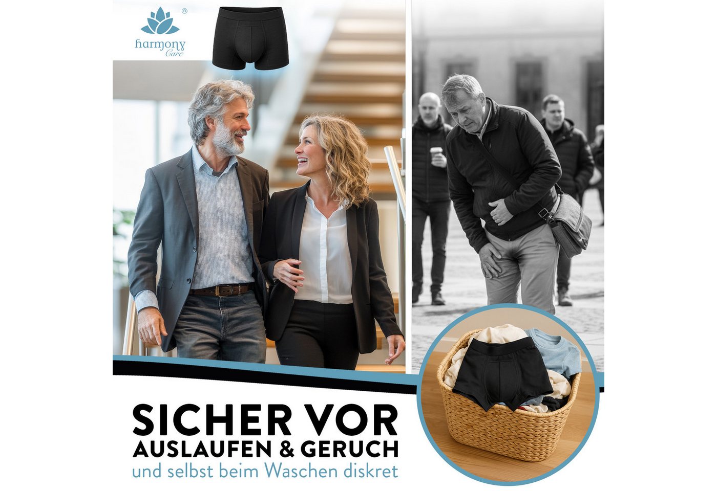 Harmony Care Inkontinenzboxer Premium waschbare Inkontinenz Pants Männer inkl. Waschnetz (1-er oder 3-er Set, 3-St., Inkontinenz Schutzhose, Inkontinenz Boxersh – Bild 5 von 5