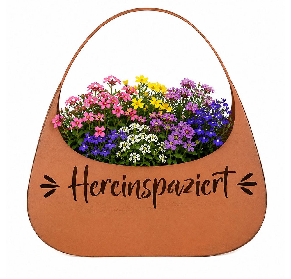 Harms Import Blumentopf, Blumentasche Pflanzgefäß Braun Rostoptik Tasche Hereinspaziert H 34 cm – Bild 2 von 5