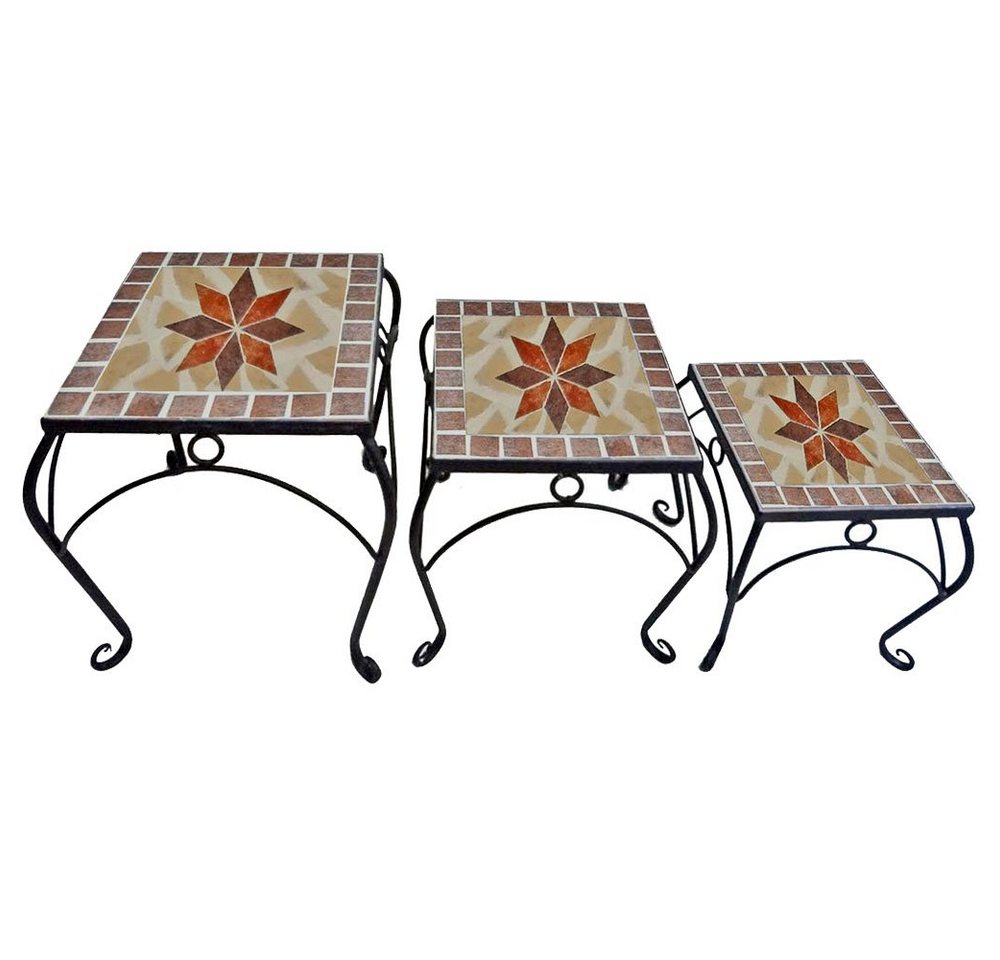 Harms Import Gartentisch, Hocker Tisch Schwarz Mosaikoptik quadratisch Beistelltisch 3er Set – Bild 5 von 5