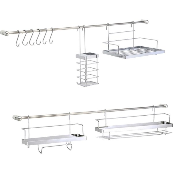 Harms Import Küchenorganizer-Set, (Set, 16-tlg., 2 Regale, Rollenhalter, Besteckhalte, Haken, 2 Stangen), Küchenleisten Set verchromt 16-tlg.