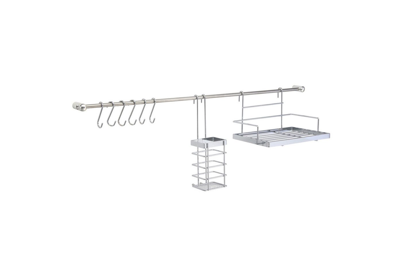 Harms Import Küchenorganizer-Set, (Set, 16-tlg., 2 Regale, Rollenhalter, Besteckhalte, Haken, 2 Stangen), Küchenleisten Set verchromt 16-tlg. – Bild 3 von 4