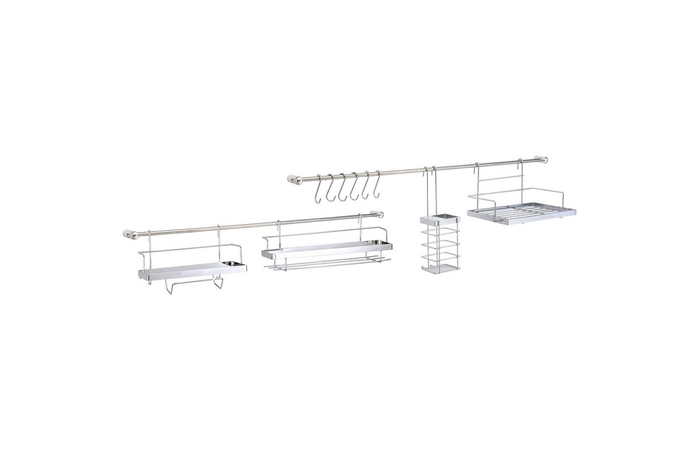 Harms Import Küchenorganizer-Set, (Set, 16-tlg., 2 Regale, Rollenhalter, Besteckhalte, Haken, 2 Stangen), Küchenleisten Set verchromt 16-tlg. – Bild 4 von 4