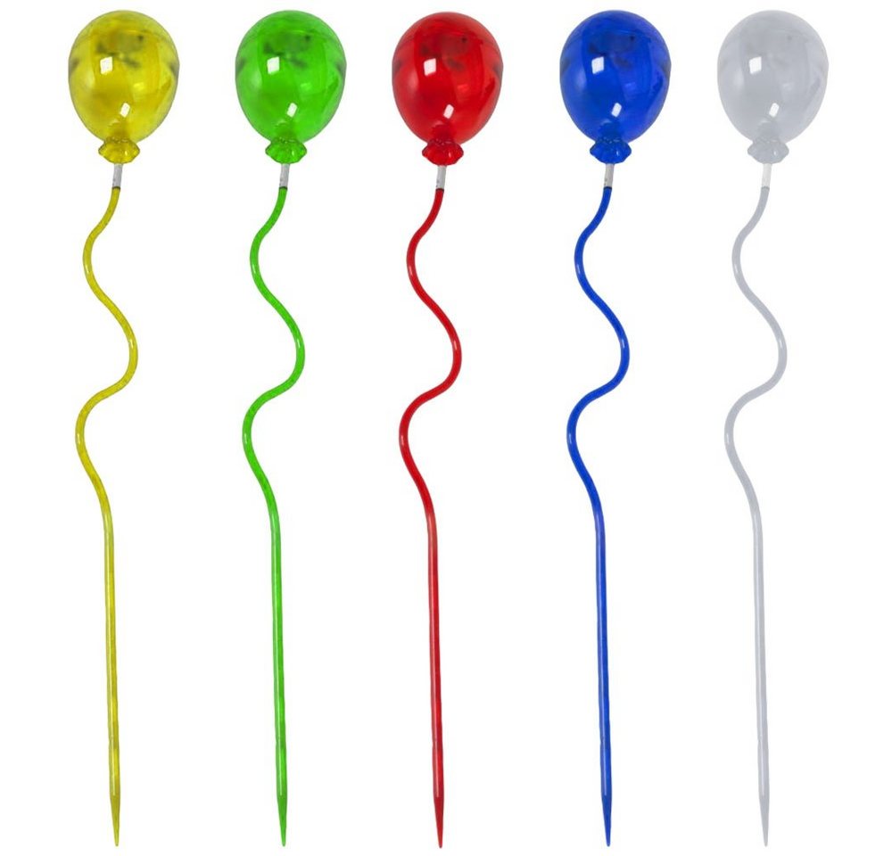 Harms Import LED Dekofigur, LED-Leuchtmittel fest verbaut, Farbig, Warmweiß, 5x LED Solarleuchte transparent bunt Luftballon mit Erdspieß H 60 cm – Bild 2 von 5