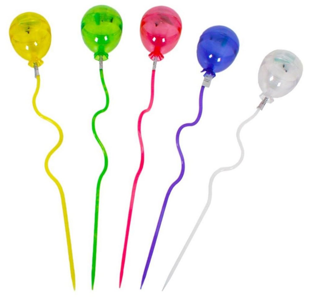 Harms Import LED Dekofigur, LED-Leuchtmittel fest verbaut, Farbig, Warmweiß, 5x LED Solarleuchte transparent bunt Luftballon mit Erdspieß H 60 cm – Bild 5 von 5