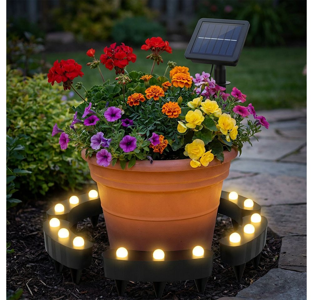 Harms Import LED Solarleuchte, Warmweiß, LED Solar Stecklampe Blumentopfleuchte schwarz IP44 Erdspieß – Bild 5 von 5
