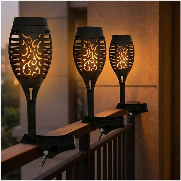 Harms Import LED Solarleuchte, LED-Leuchtmittel fest verbaut, Warmweiß, LED Solarfackeln für Außen flackernd Balkon Gartendeko Solar