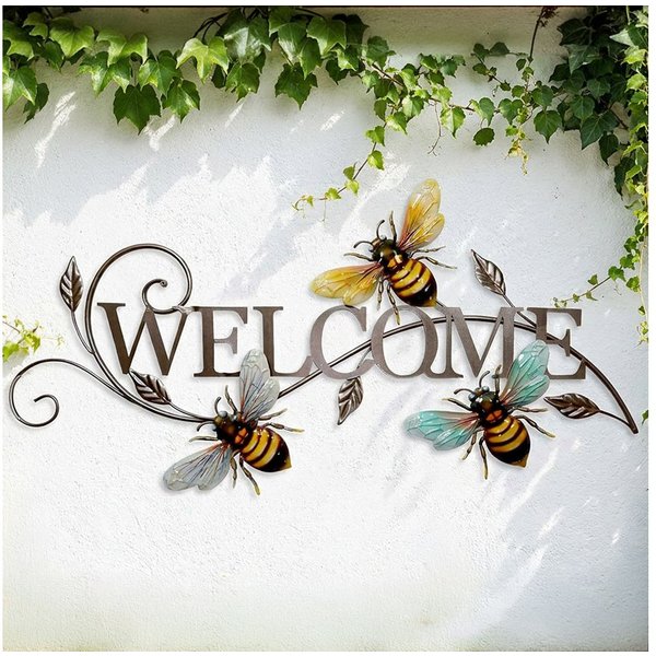 Harms Import Wanddekoobjekt, Wand Schild Welcome Garten Haustür Dekoration Bienen Design