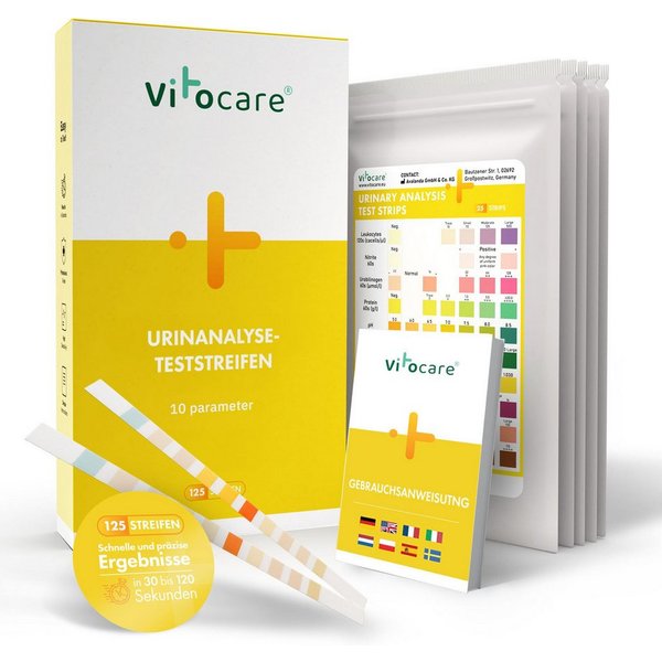 Vitocare Harnsäure-Messgerät Vitocare Urinteststreifen 10in1, Urintest f. Zuhause, 25/125 Stk.