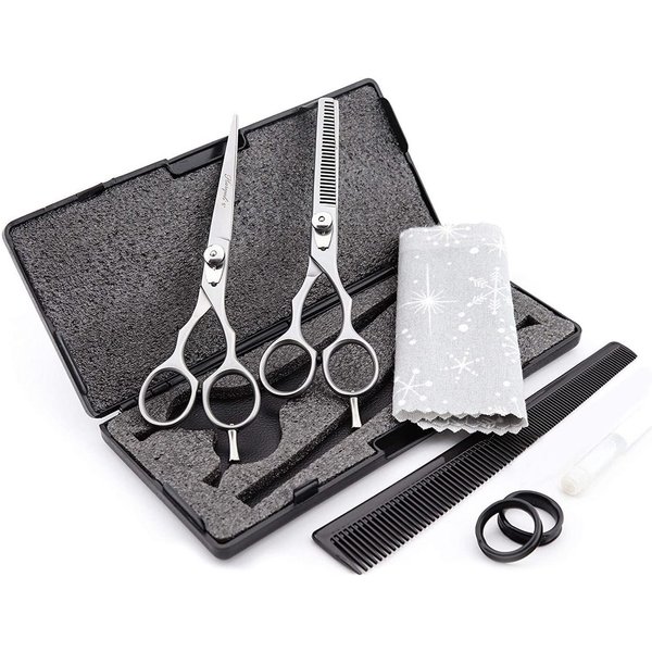 Haryali London Haarschere Friseurscheren-Set, Haarschere & Effilierschere, 6,5 Zoll, (Friseur, 2-tlg., comb, cleaning cloth, cutting scissor, thinnng scissor),