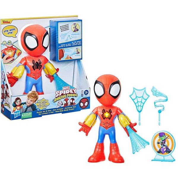 Hasbro Actionfigur Marvel Spidey and His Amazing Friends elektronischer Spidey, Spidey 25 cm groß, Elektronische, Accessoire mit Drehfunktion