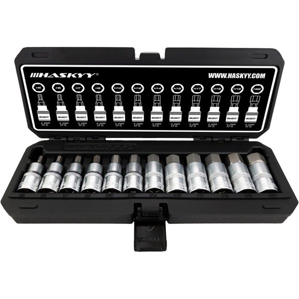 HASKYY Innensechskantschlüssel Innensechskant Steckschlüsselsatz 1/2" Bitsatz 5-22mm Stecknüsse 12tlg