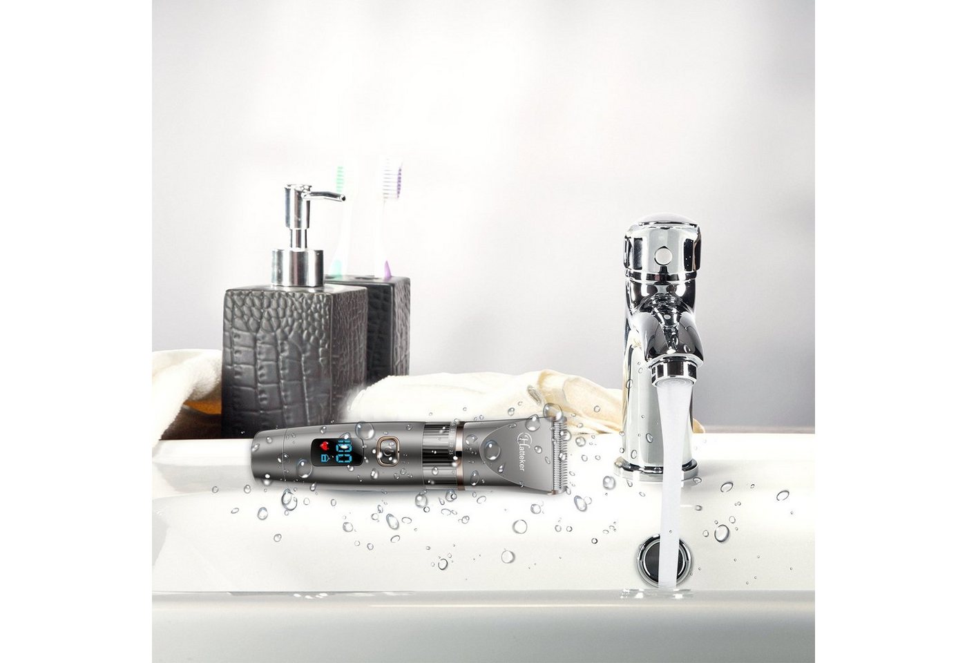 HATTEKER Bartschneider RFC690, Haarschneider Präzisionstrimmer 3In1 Schwarz – Bild 5 von 5