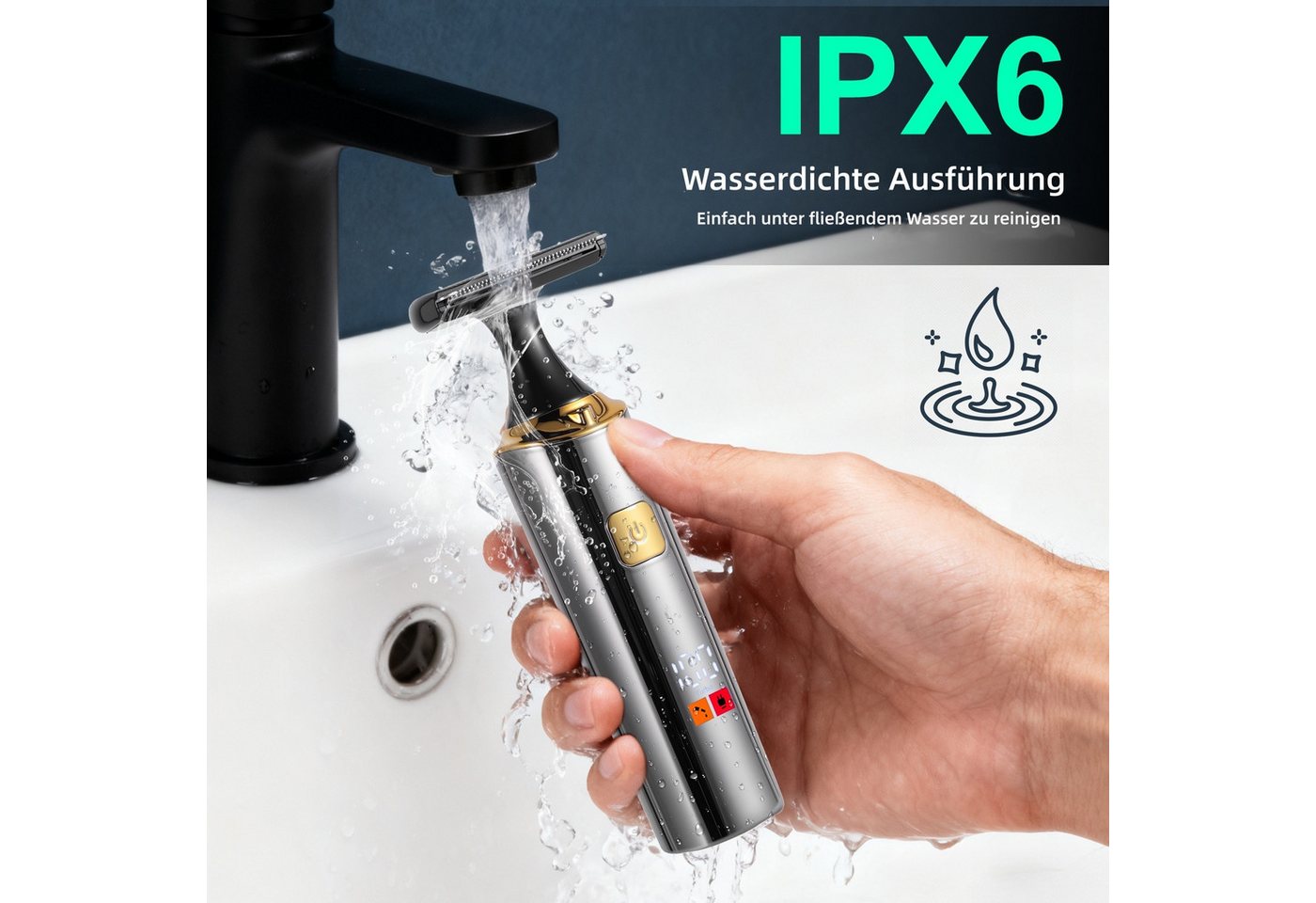 HATTEKER Elektrokörperrasierer HT-6199, Aufsätze: 1, Körperhaartrimmer, Rasierer Nasenhaarschneider Haar-/Bartschneider 4-in-1, Wet&Dry – Bild 5 von 5