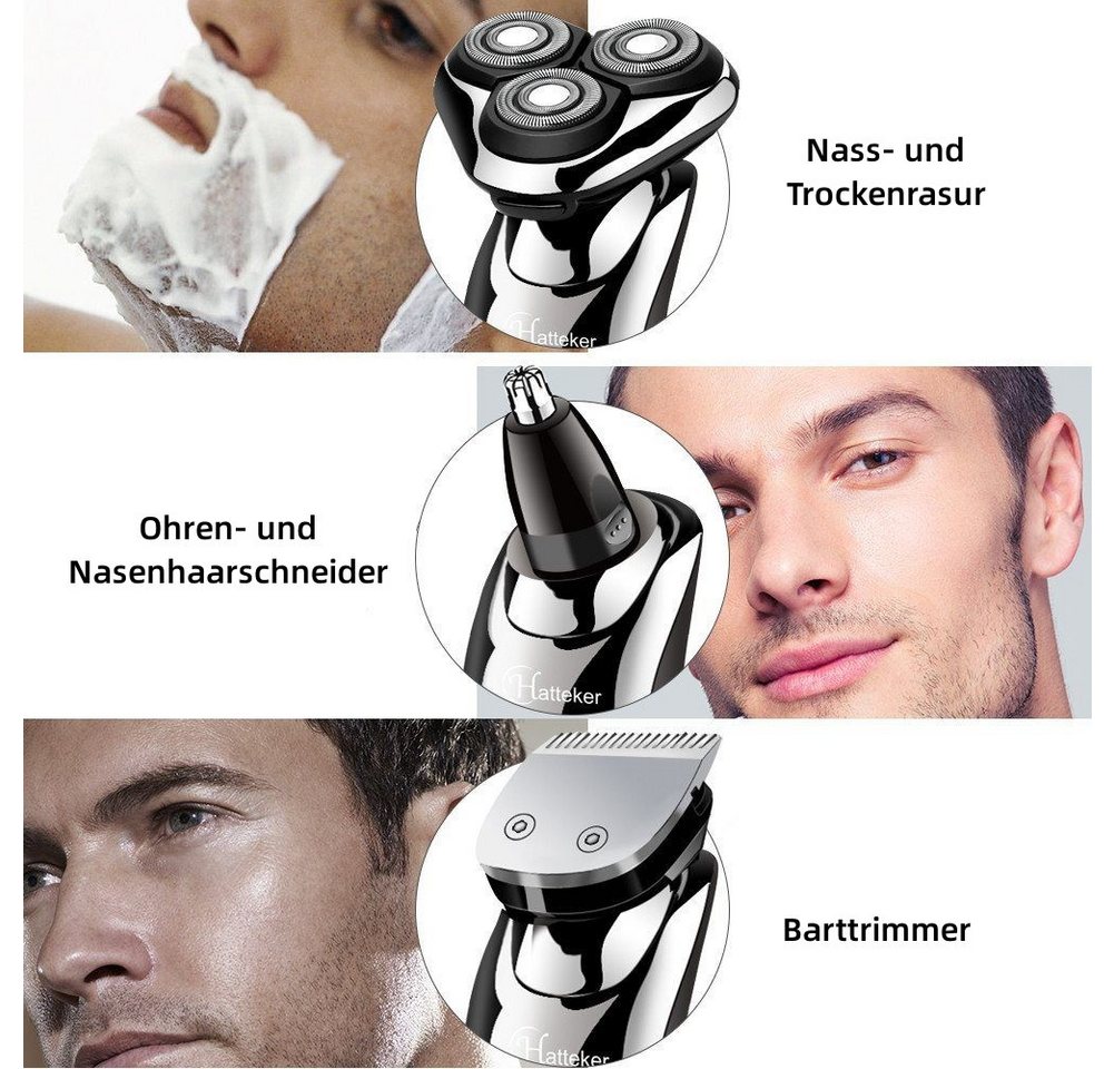 HATTEKER Elektrorasierer RSCW-9598A, Bartschneider, 3in1 Rasierer Wasserdicht – Bild 3 von 5