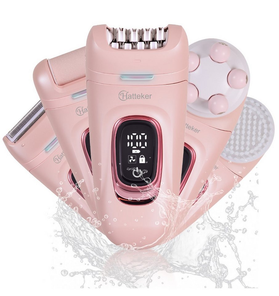 HATTEKER Epilierer HT-582, Aufsätze: 1 St., Gesichtsbürste, Damenrasierer, Hornhautentferner, mit 24-Pinzetten 5-in-1 Pink – Bild 2 von 5