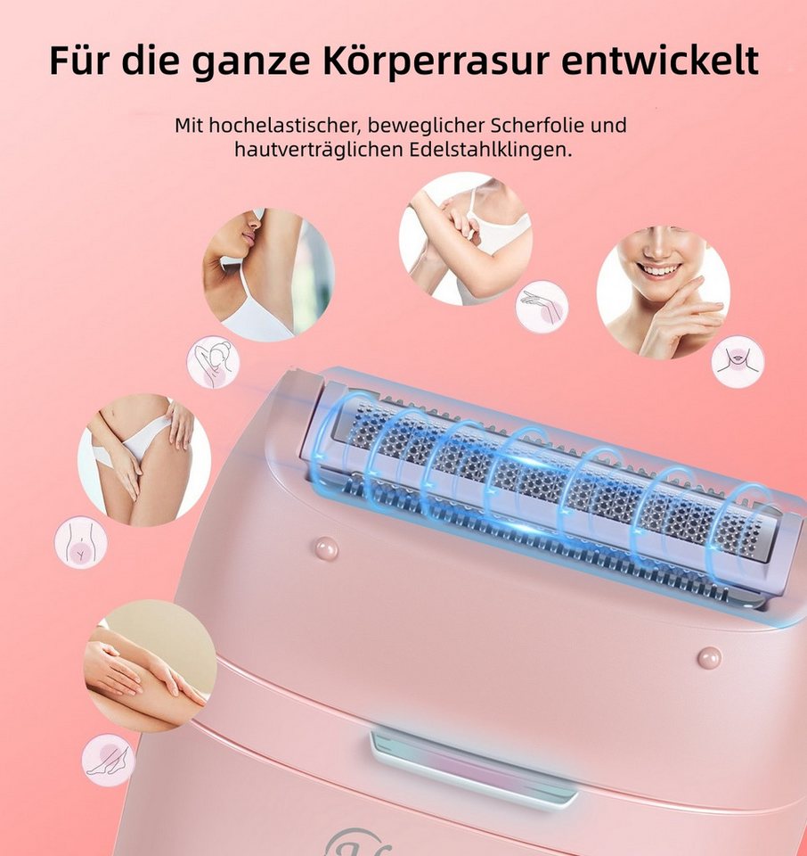 HATTEKER Epilierer HT-582, Aufsätze: 1 St., Gesichtsbürste, Damenrasierer, Hornhautentferner, mit 24-Pinzetten 5-in-1 Pink – Bild 4 von 5
