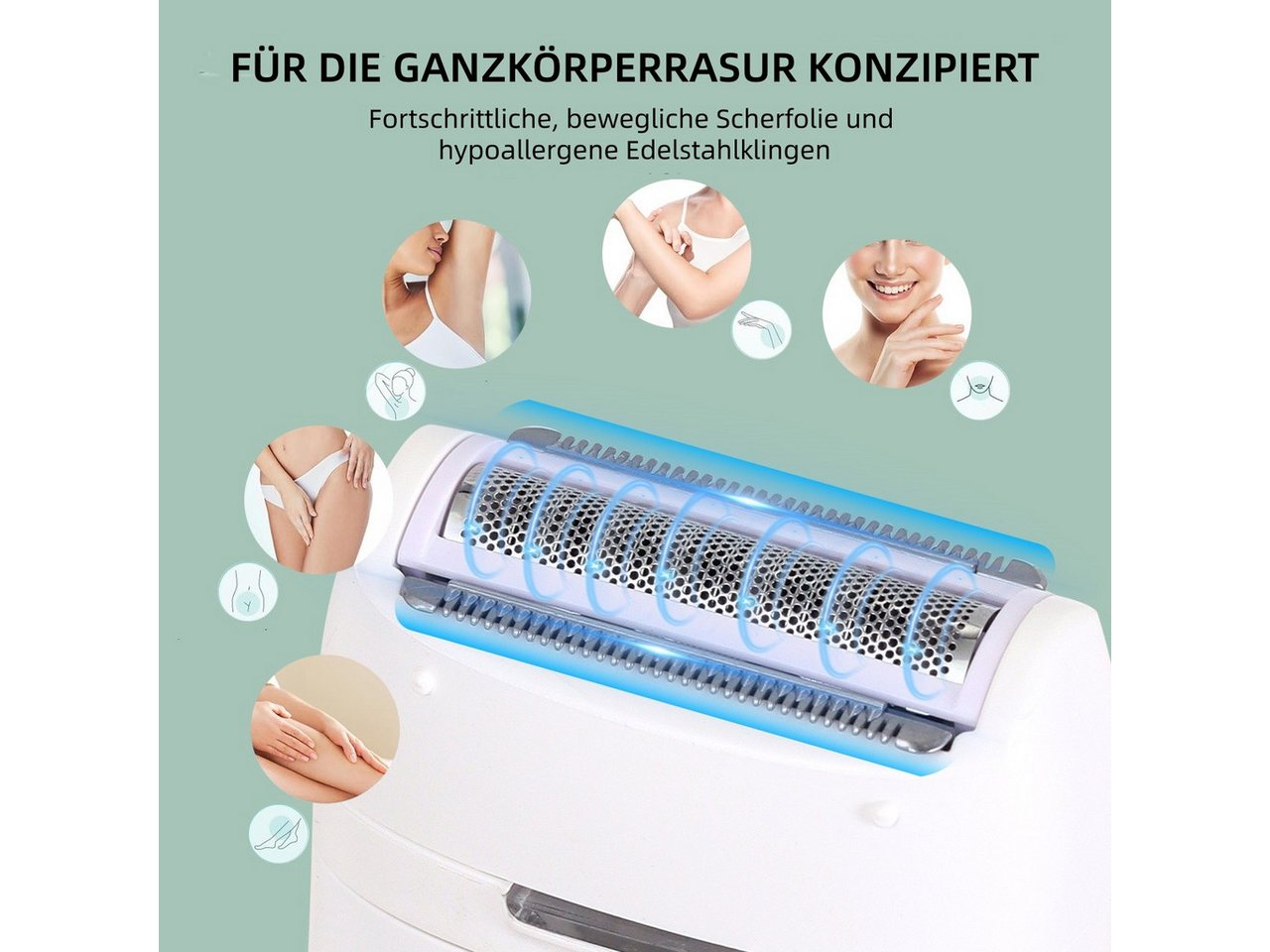 HATTEKER Epilierer HT-582, Aufsätze: 1 St., Körperpflegegerät, Damen Rasierer, 24 Edelstahl-Pinzetten, Wet&Dry – Bild 5 von 5