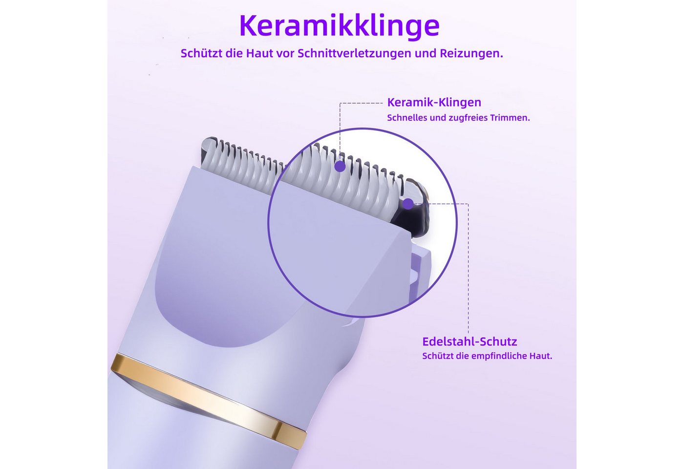 HATTEKER Epilierer HT-597, Aufsätze: 1 St., Rasierer für Damen, Trimmer, Gesichtstrimmer, 4-in-1, wasserdicht – Bild 3 von 5