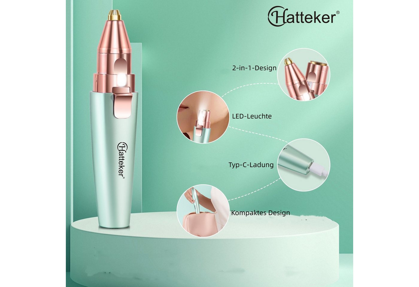 HATTEKER Gesichtsepilierer HT-586, Aufsätze: 1 St., Augenbrauentrimmer, Wet&Dry 2-in-1 – Bild 2 von 5