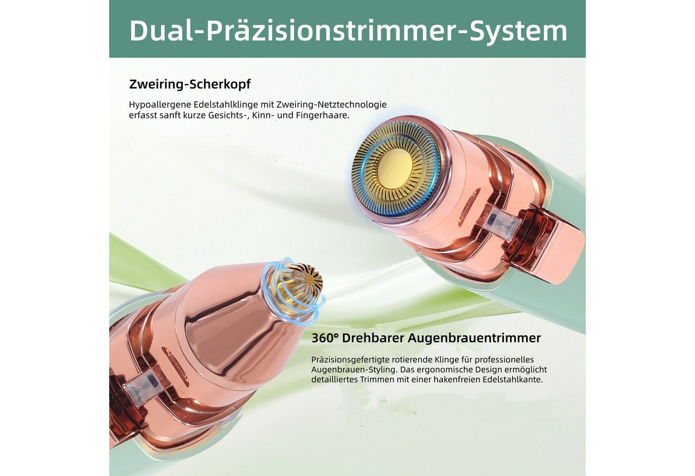 HATTEKER Gesichtsepilierer HT-586, Aufsätze: 1 St., Augenbrauentrimmer, Wet&Dry 2-in-1 – Bild 3 von 5