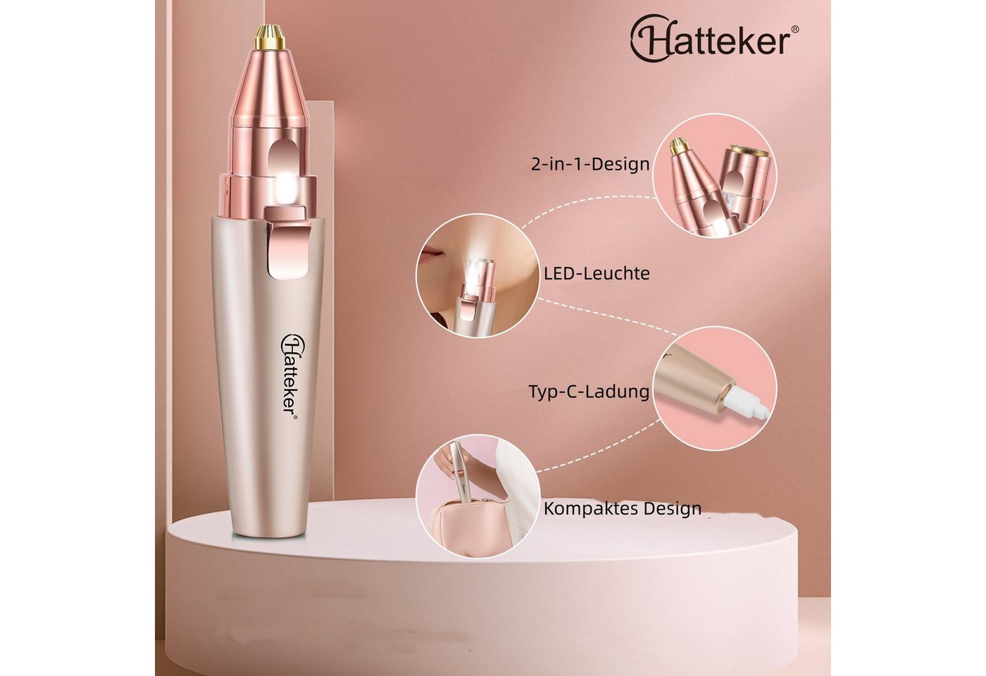 HATTEKER Gesichtsepilierer HT-586, Aufsätze: 1 St., Augenbrauentrimmer, Wet&Dry 2-in-1 – Bild 2 von 5