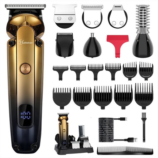 HATTEKER Haar- und Bartschneider HT-6168, Körperhaartrimmer, Wasserdicht, 6 in 1, Gold