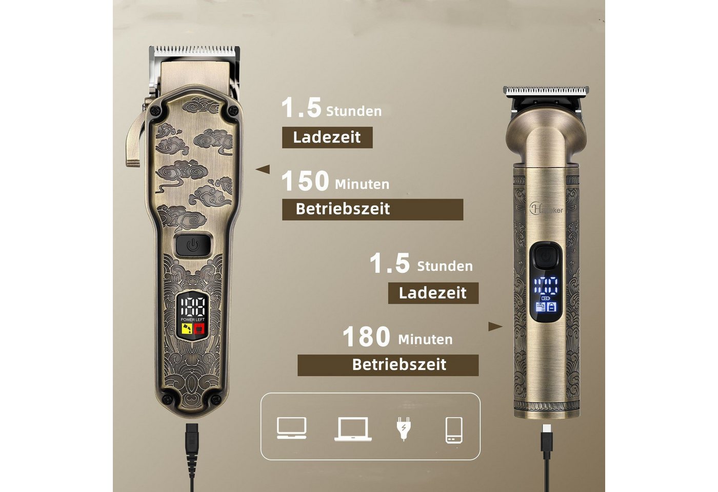 HATTEKER Haarschneider HT-608, Bartschneider, Langhaarschneider Herren Wasserdicht – Bild 5 von 5