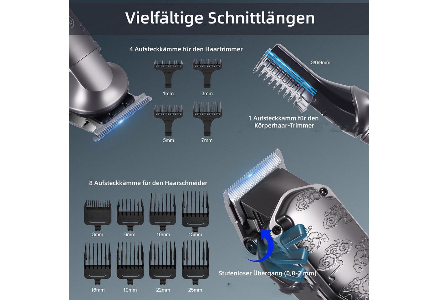 HATTEKER Haarschneider HT-608, Bartschneider, Langhaarschneider Herren Wasserdicht – Bild 4 von 5