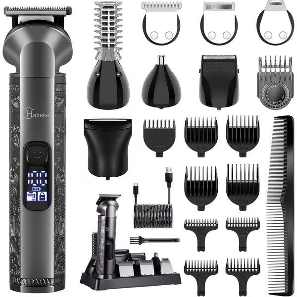 HATTEKER Haarschneider HT-609, Bartschneider, Rasierer, T-Klinge Trimmer, mit Ultra Sharp Klinge 8-in-1