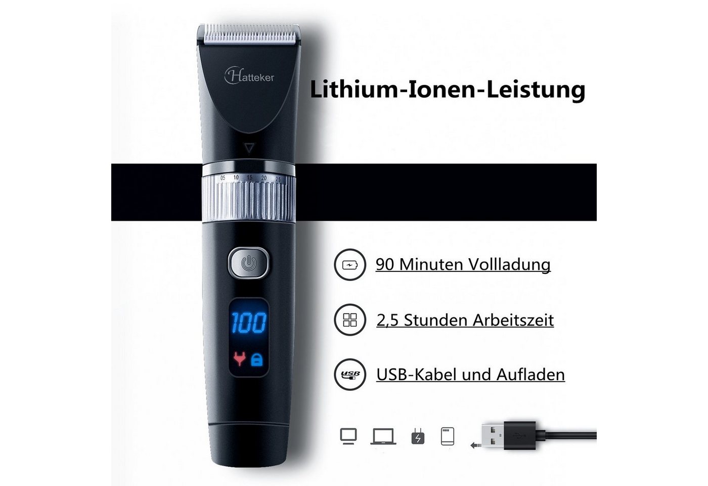 HATTEKER Haarschneider RFC690, Haarschneidemaschine Bartschneider Led Display – Bild 4 von 5