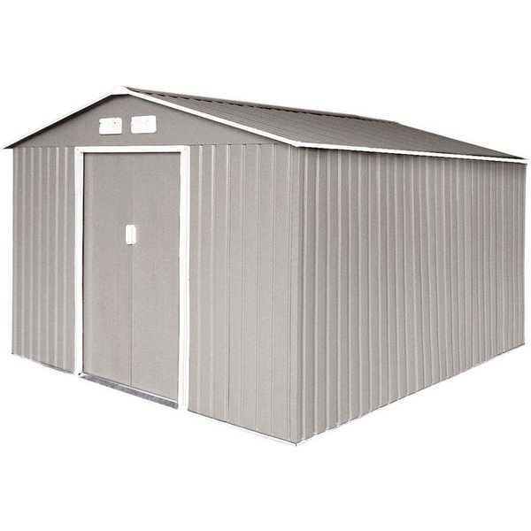 HATTORO Gartenhaus, BxT: 277x319 cm, Metall-Gerätehaus, Geräteschuppen, Fundamentrahmen, S-Dach, Hellgrau
