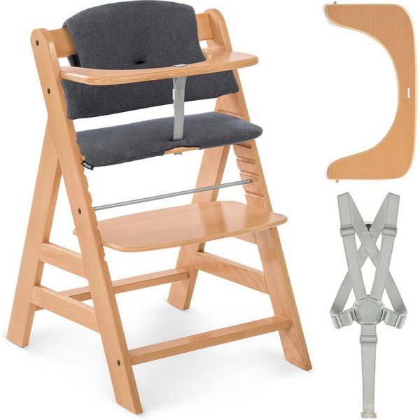 Hauck Hochstuhl Alpha Plus, Mitwachsender Holz Kinderhochstuhl mit Gurt, Schutzbügel & Sitzauflage
