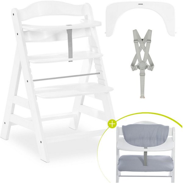 Hauck Hochstuhl Alpha Plus, Mitwachsender Holz Kinderhochstuhl verstellbar mit Sitzauflage & Gurt