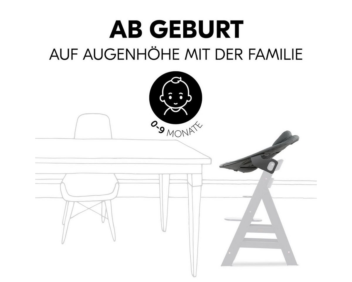 Hauck Hochstuhl Alpha Plus Black Newborn Set Premium, Holz Babystuhl ab Geburt inkl. Aufsatz für Neugeborene & Sitzauflage – Bild 4 von 5