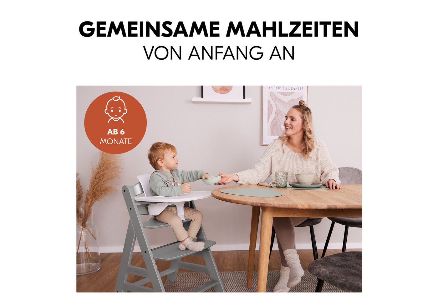 Hauck Hochstuhl Alpha Plus Grey, Holz Baby Kinderhochstuhl mit Tablett Click Tray, Baby-Sitz & Sitzpad – Bild 2 von 5