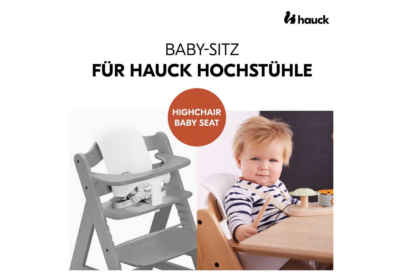 Hauck Hochstuhl Alpha Plus Grey, Holz Baby Kinderhochstuhl mit Tablett Click Tray, Baby-Sitz & Sitzpad – Bild 3 von 5