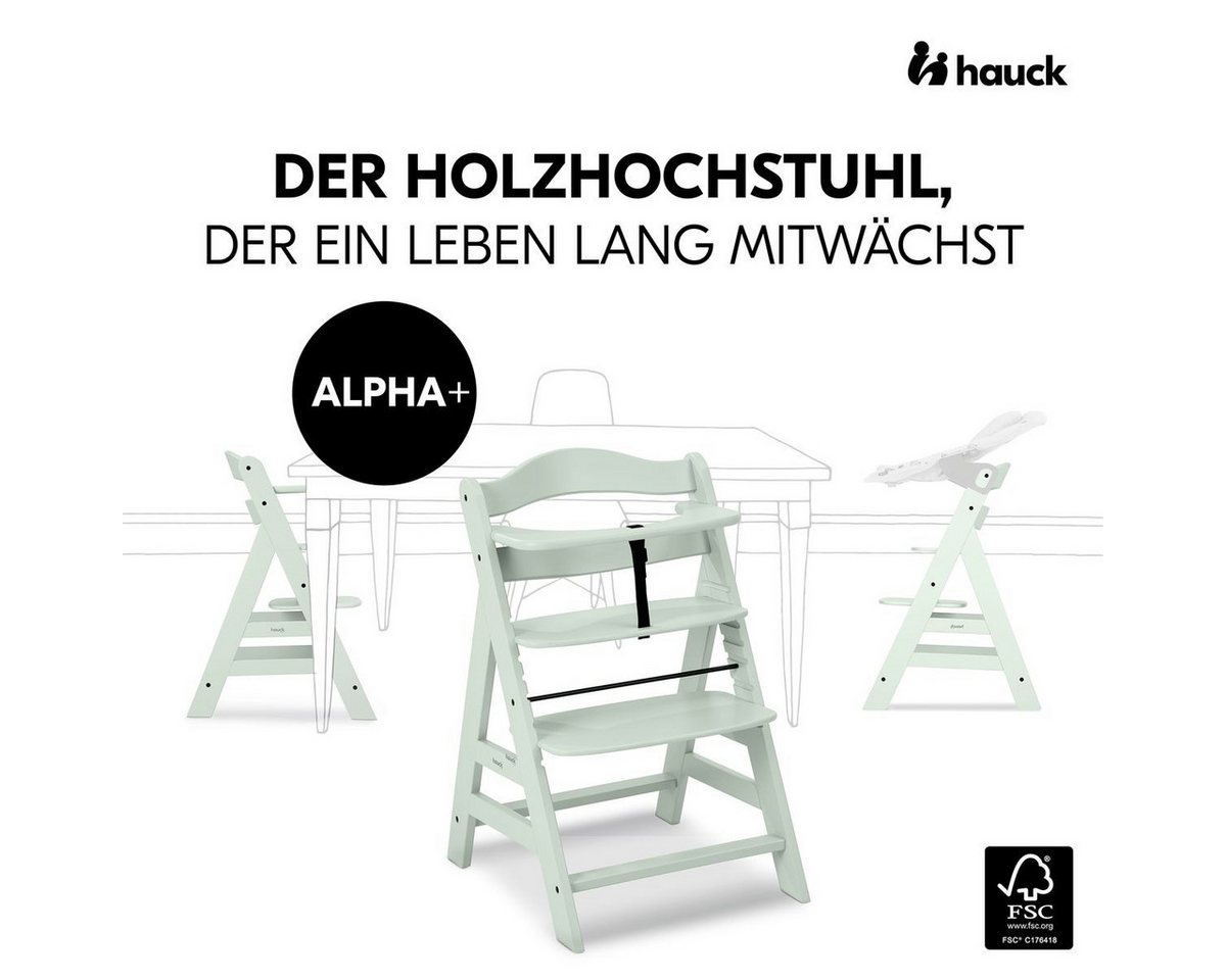 Hauck Hochstuhl Alpha Plus - Mint, Holz Kinderhochstuhl verstellbar mit Essbrett Wooden Tray & Sitzkissen – Bild 3 von 5