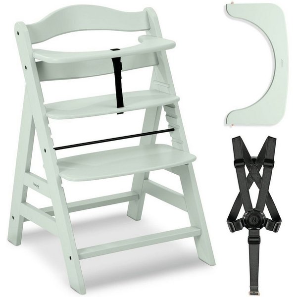 Hauck Hochstuhl Alpha Plus - Mint, Mitwachsender Holz Babystuhl Kinderhochstuhl mit Gurt FSC zertifiziert