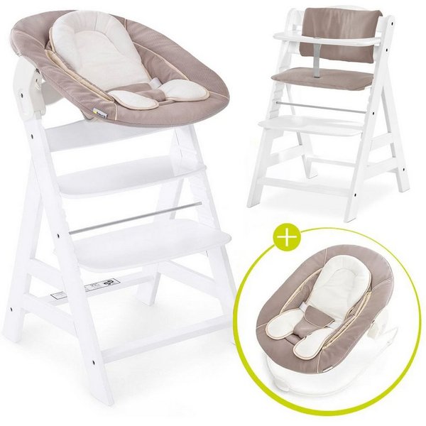 Hauck Hochstuhl Alpha Plus Newborn Set - White, Holz Babyhochstuhl ab Geburt inkl. Neugeborenenaufsatz & Sitzauflage