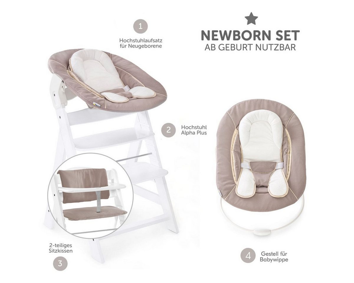 Hauck Hochstuhl Alpha Plus Newborn Set - White, Holz Babyhochstuhl ab Geburt inkl. Neugeborenenaufsatz & Sitzauflage – Bild 2 von 5
